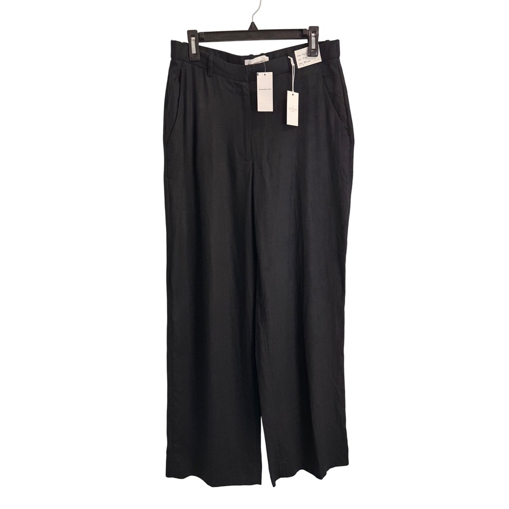 NWT Abercrombie & Fitch Sloane Tailored Wide Leg Linen Blend Pant Black 30 Long